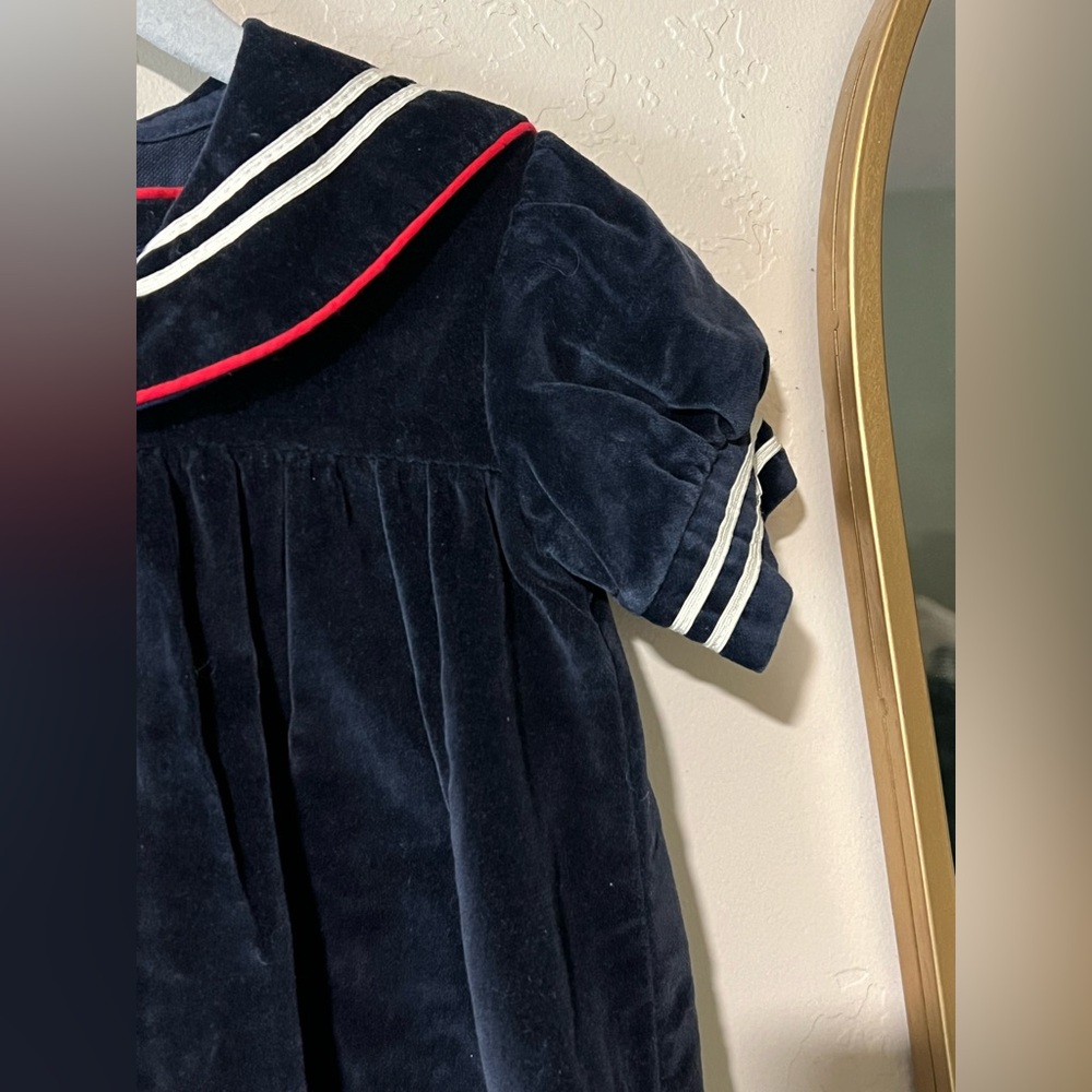 Vintage Navy Blue Sailor Dress with Red Trim Size 12m Made in the USA - Picture 4 of 9